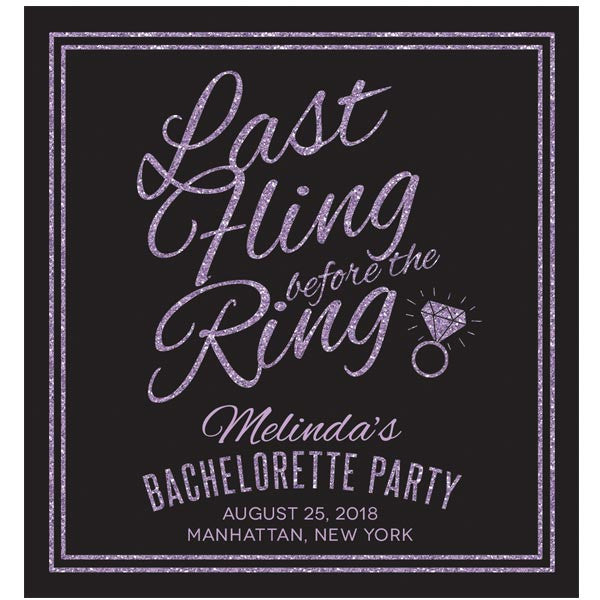 Purple & Black Last Fling Bachelorette Party Wine Labels by The Spotted Olive