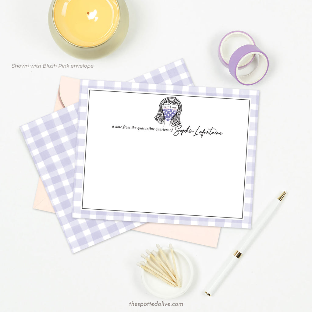 Personalized Note Cards - Cute Masked Lady