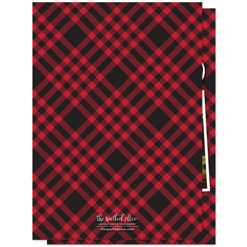 Rustic Red & Black Plaid Christmas Photo Cards by The Spotted Olive - Back