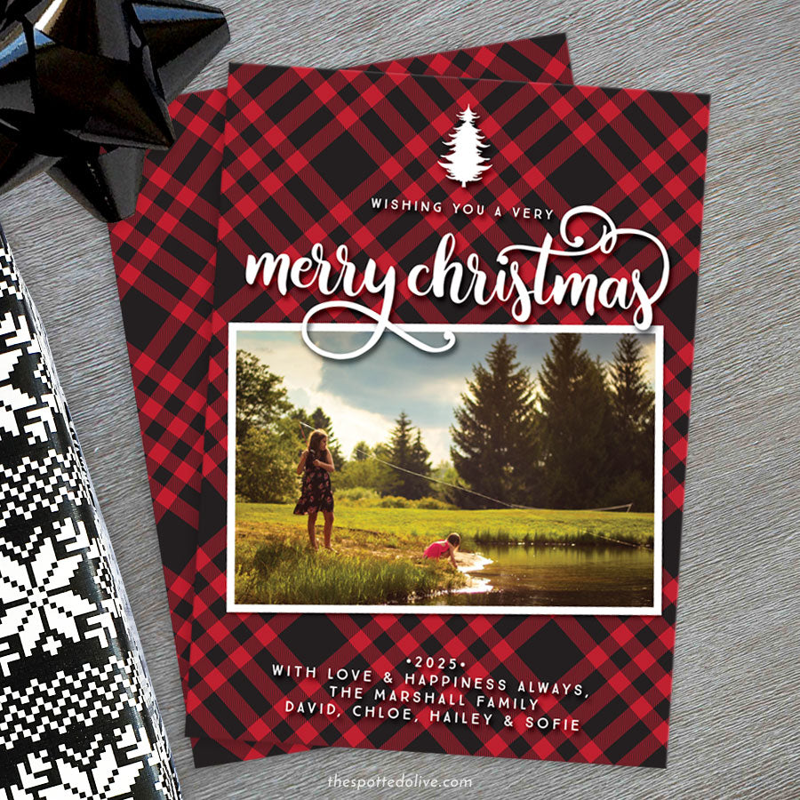 Rustic Red & Black Plaid Christmas Photo Cards by The Spotted Olive - Scene