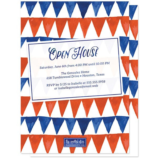 Red & Blue Pennant Flags Graduation Announcements by The Spotted Olive - Back