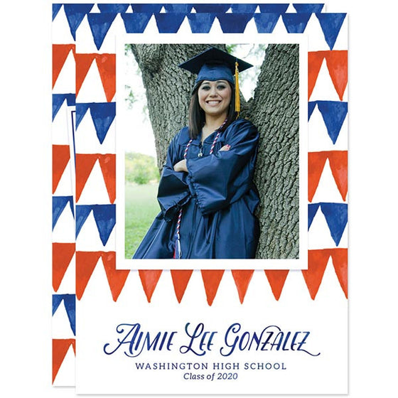 Red & Blue Pennant Flags Graduation Announcements by The Spotted Olive