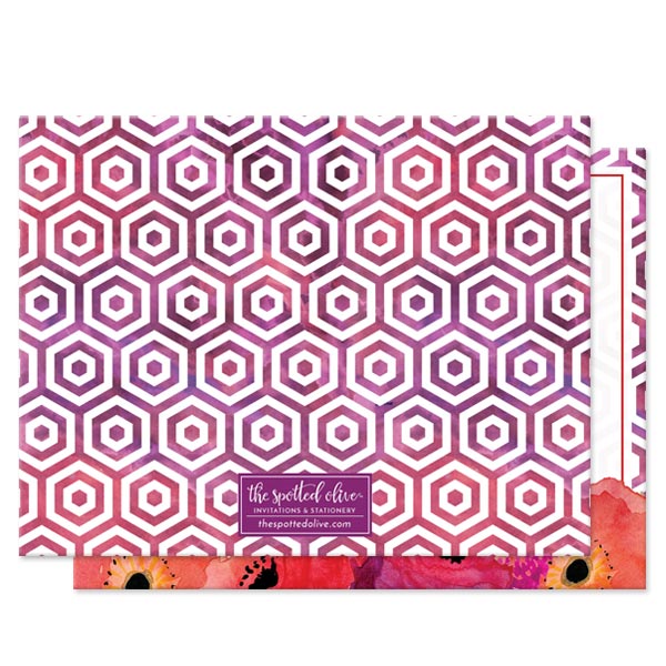 Red & Purple Watercolor Flowers Personalized Note Cards by The Spotted Olive - Back