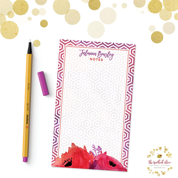 Red & Purple Watercolor Flowers Personalized Notepads by The Spotted Olive