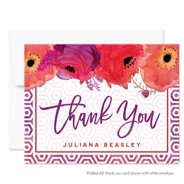 Red & Purple Watercolor Flowers Personalized Thank You Cards by The Spotted Olive - White Envelope