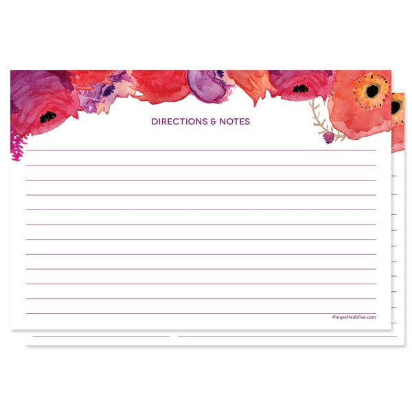 Red & Purple Watercolor Flowers Personalized Recipe Cards by The Spotted Olive - Back