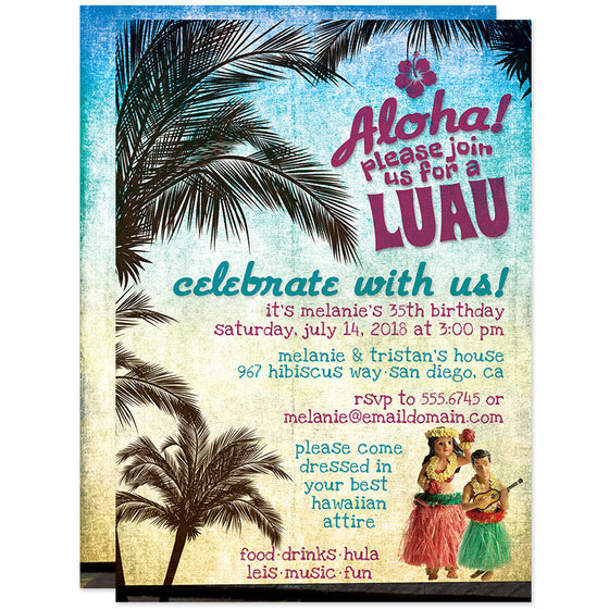 Retro Luau Beach Party Birthday Invitations by The Spotted Olive