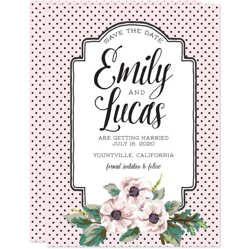 Retro Polka Dots & Flowers Save The Dates