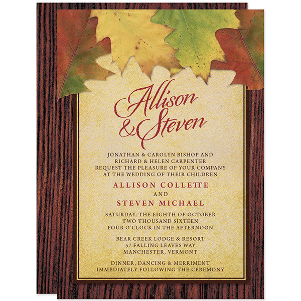 Rustic Autumn Leaves Wedding Invitations by The Spotted Olive