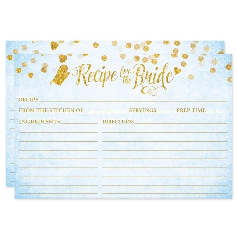 Sky Blue & Gold Confetti Recipe for the Bride Cards by The Spotted Olive