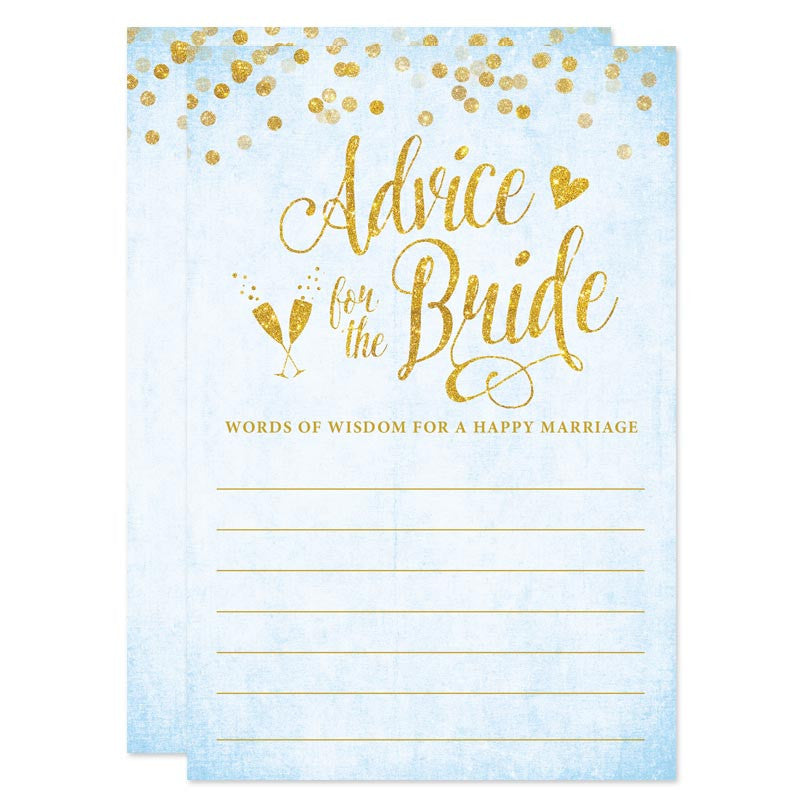 Sky Blue & Gold Confetti Advice for The Bride Cards by The Spotted Olive