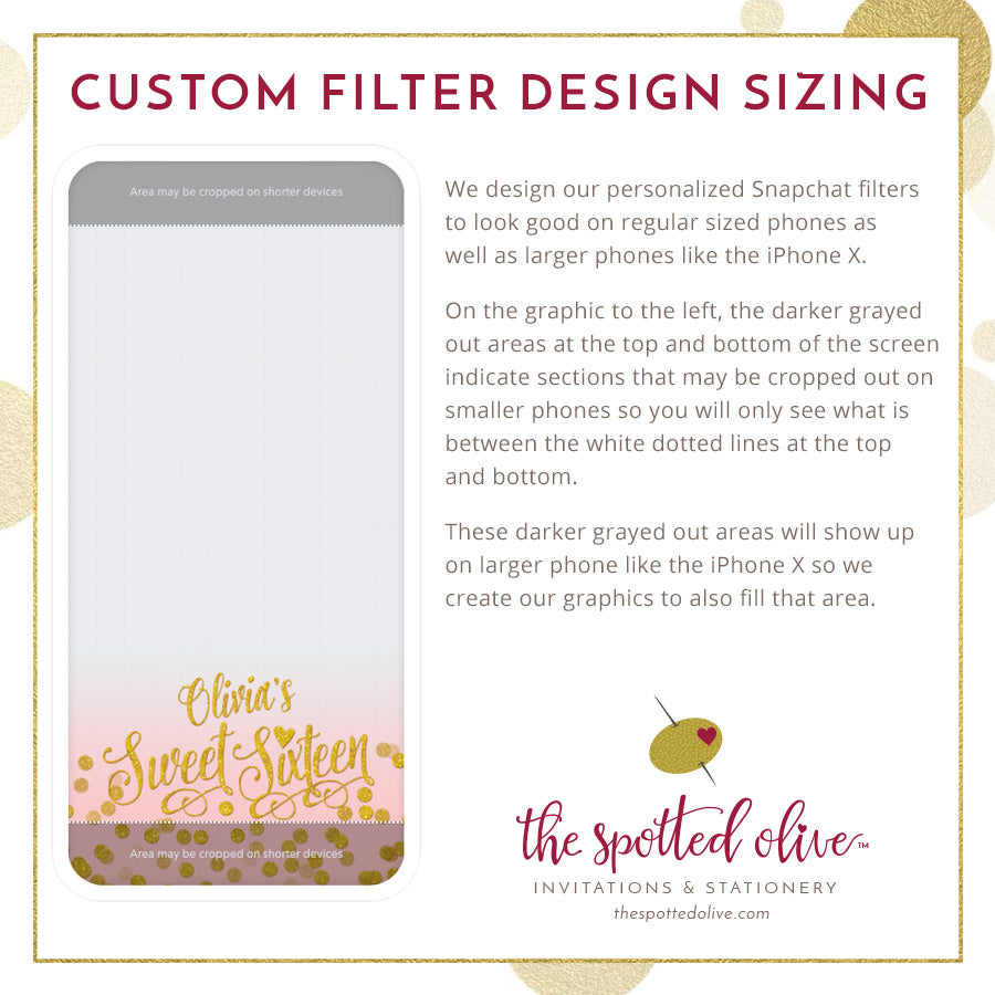Personalized Snapchat Geofilter - Paris Blush & Gold Confetti Sweet 16