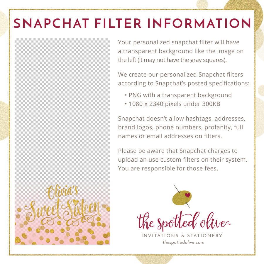 Personalized Snapchat Geofilter - Paris Blush & Gold Confetti Sweet 16
