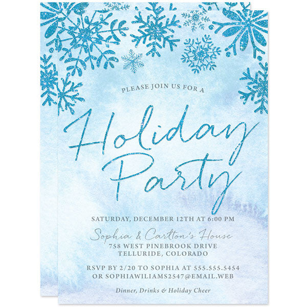 Sparkle Snowflake Holiday Party Invitations by The Spotted Olive