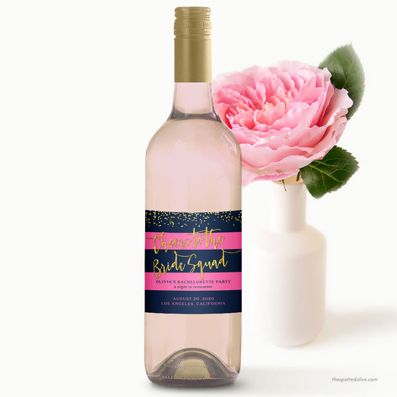 Striped Navy & Pink Bachelorette Party Wine Labels by The Spotted Olive