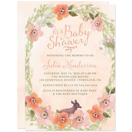 Baby Shower Invitations - Sweet Woodland Floral - The Spotted Olive