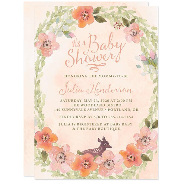 Baby Shower Invitations - Sweet Woodland Floral - The Spotted Olive
