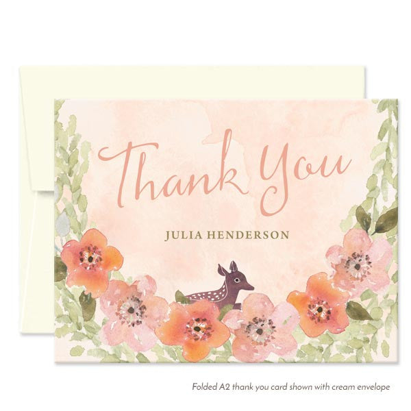 Sweet Woodland Floral Thank You Cards by The Spotted Olive - Cream Envelopes