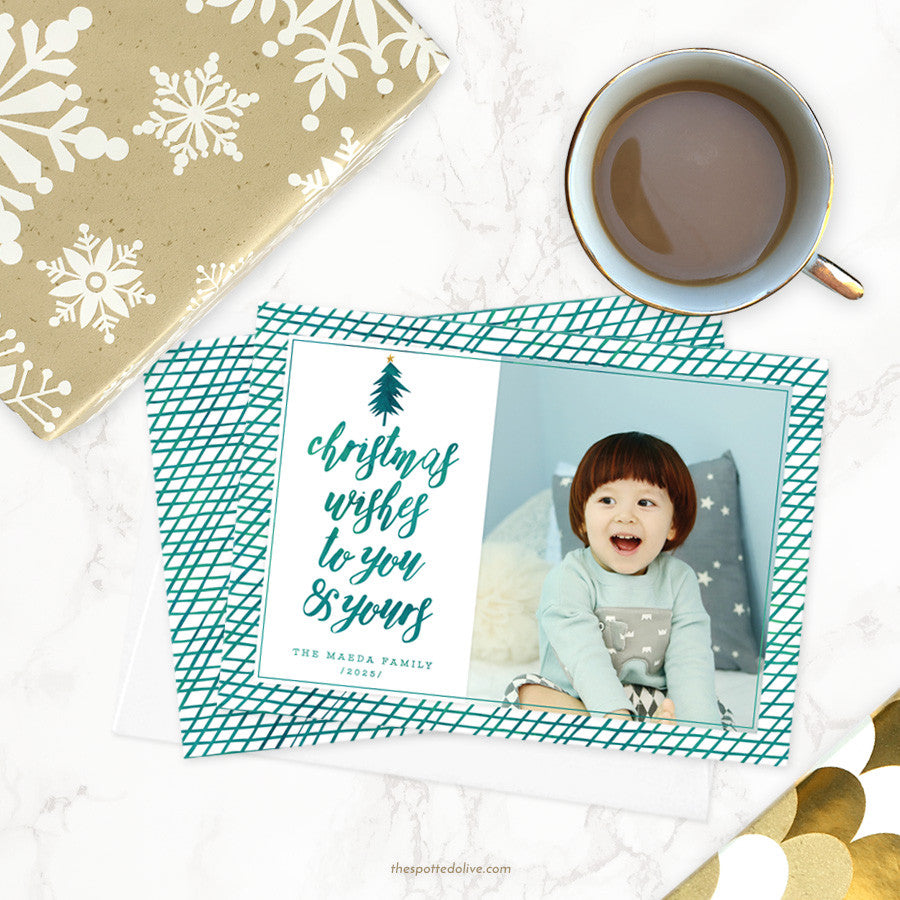 Teal Christmas Wishes Holiday Photo Cards by The Spotted Olive - Scene