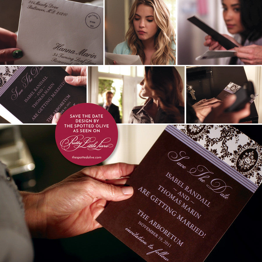 Victorian Romance Save The Dates by The Spotted Olive as seen on Pretty Little Liars - Show Stills