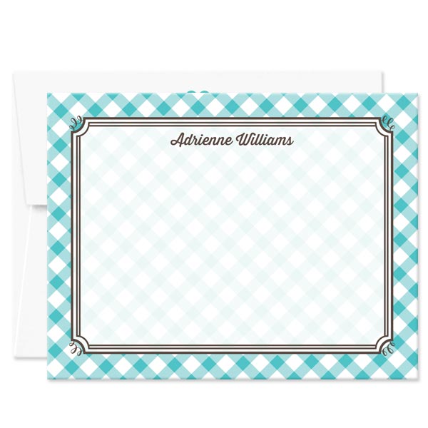Turquoise Gingham Personalized Note Cards by The Spotted Olive