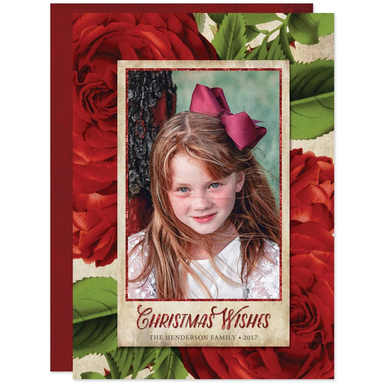 Vintage Christmas Roses Holiday Photo Cards by The Spotted Olive