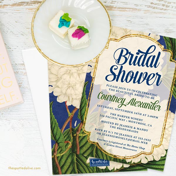 Vintage Hydrangeas Bridal Shower Invitations by The Spotted Olive - Scene