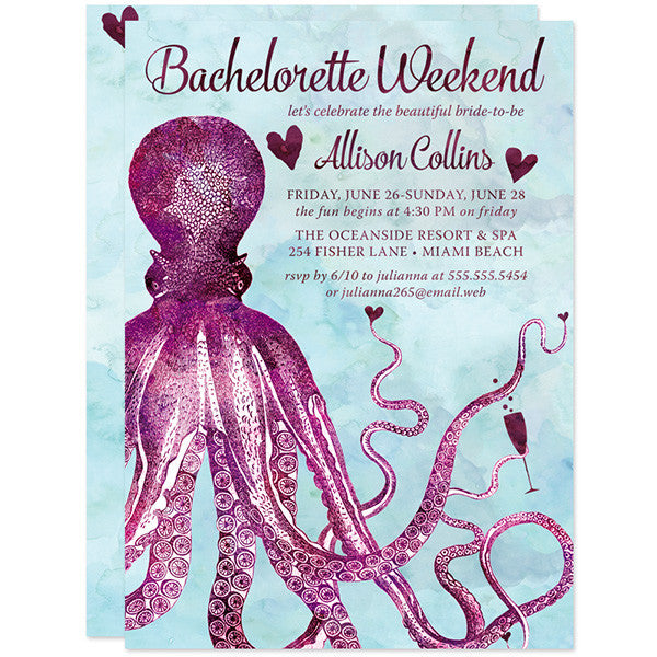 Nautical Vintage Octopus Bachelorette Weekend Invitations by The Spotted Olive
