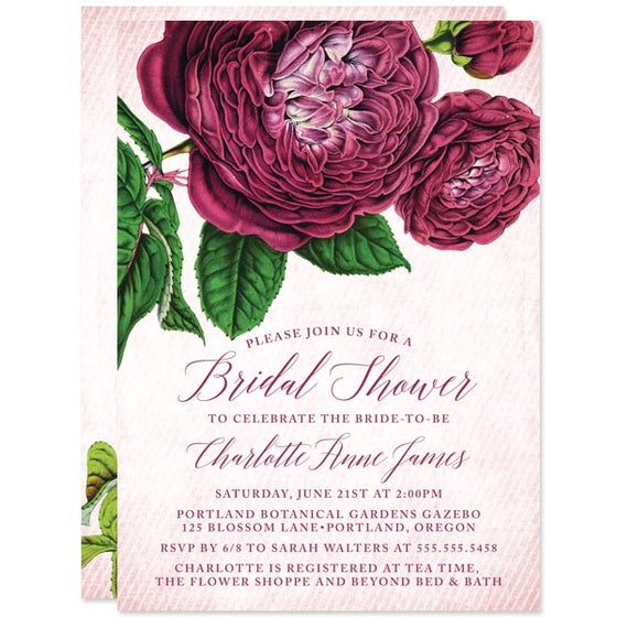 Vintage Purple Flowers Bridal Shower Invitations by The Spotted Olive