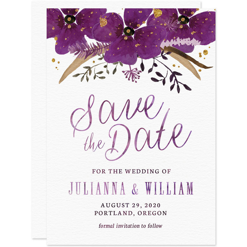 Violet Water Color Floral Save The Date Cards