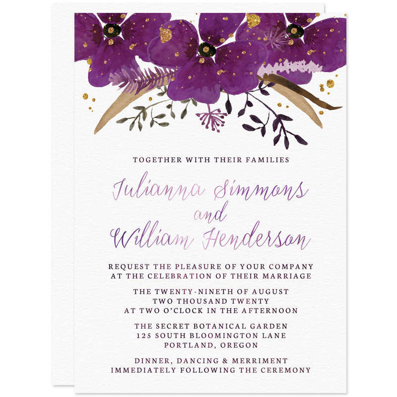 Violet Watercolor Floral Wedding Invitations