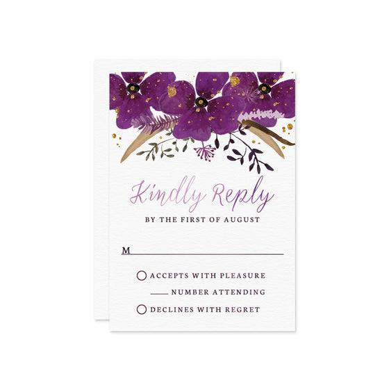 Violet Watercolor Floral Wedding RSVP Cards