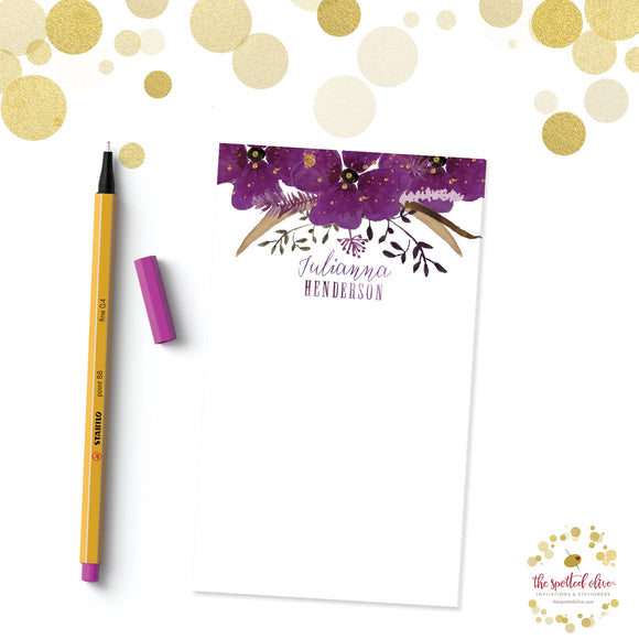 Violet Watercolor Floral Personalized Notepad by The Spotted Olive