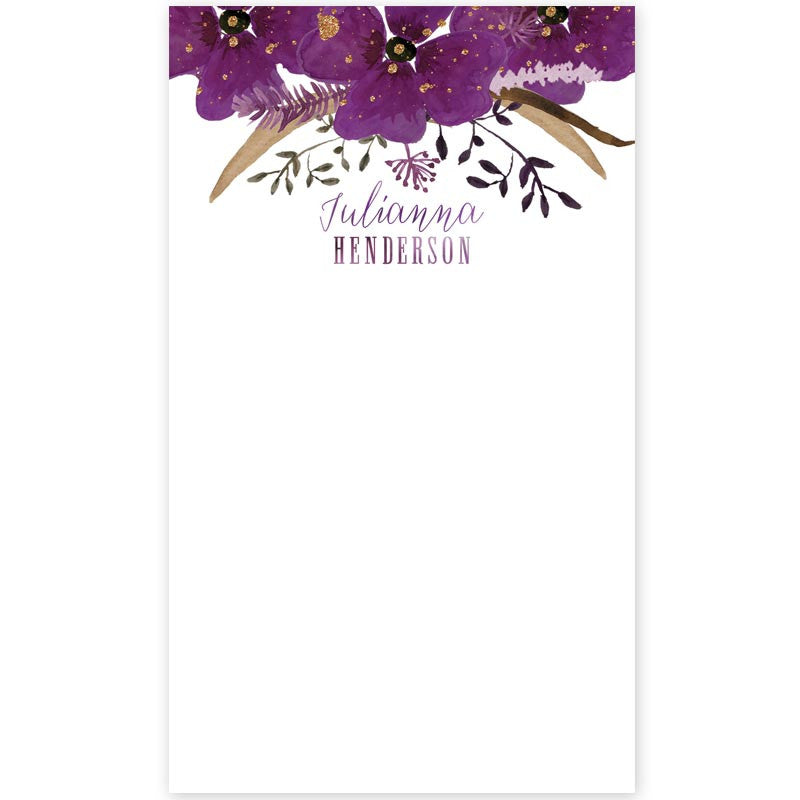 Violet Watercolor Floral Personalized Notepad by The Spotted Olive