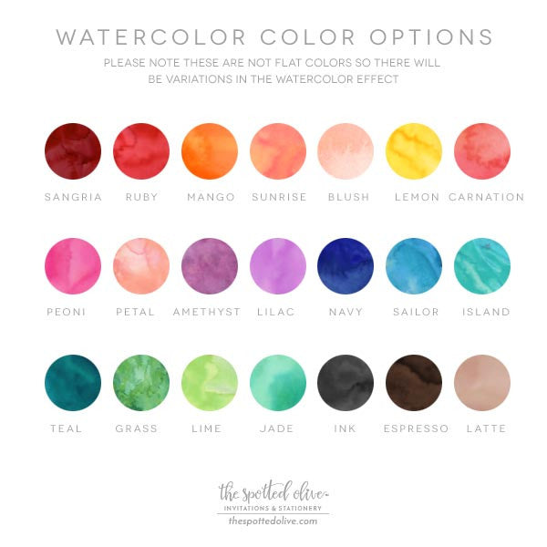 Watercolor Color Options Chart by The Spotted Olive