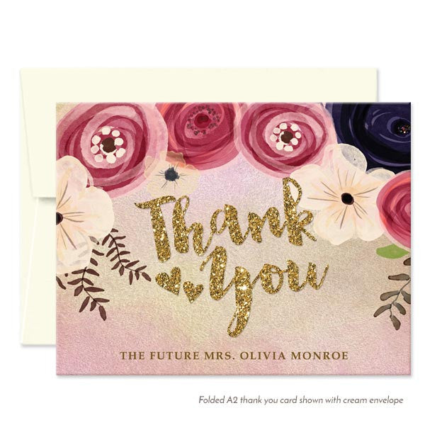 Personalized Watercolor Floral Thank You Cards by The Spotted Olive - Cream Envelopes