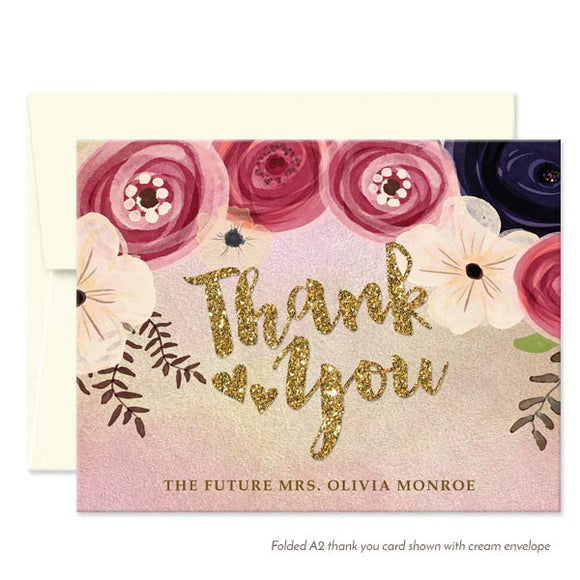 Personalized Watercolor Floral Thank You Cards by The Spotted Olive - White Envelopes
