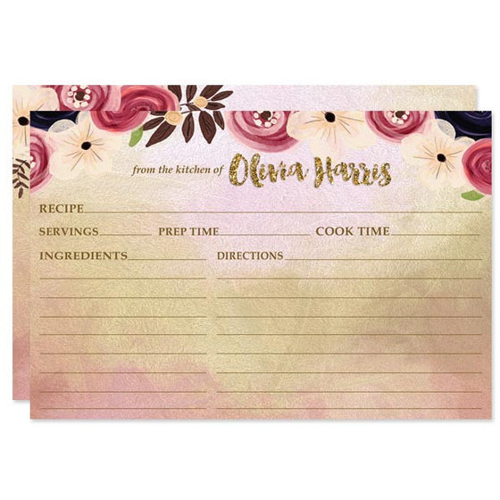 Watercolor Floral Personalized Recipe Cards by The Spotted Olive