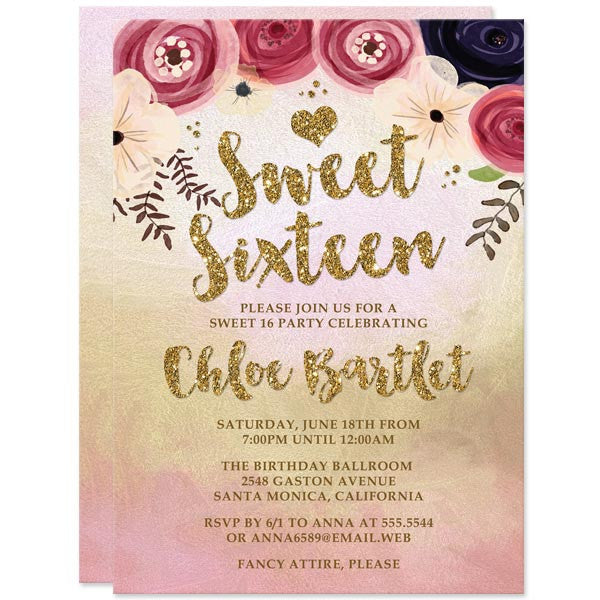 Watercolor Floral Sweet 16 Invitations by The Spotted Olive
