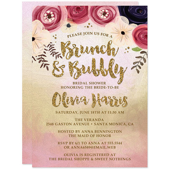 Floral Brunch & Bubbly Bridal Shower Invitations by The Spotted Olive