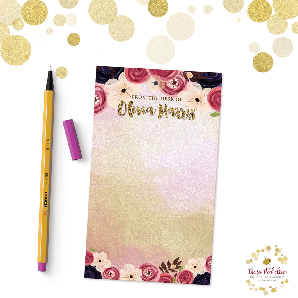 Watercolor Flowers Personalized Notepad by The Spotted Olive - Branded