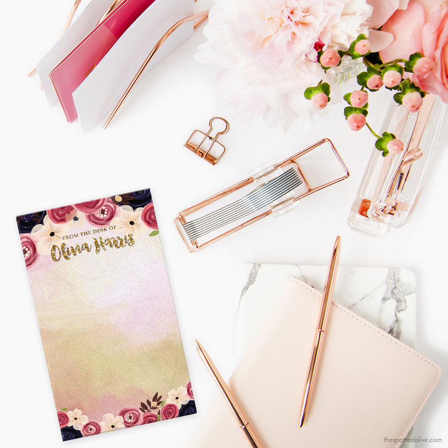 Watercolor Flowers Personalized Notepads by The Spotted Olive - Scene