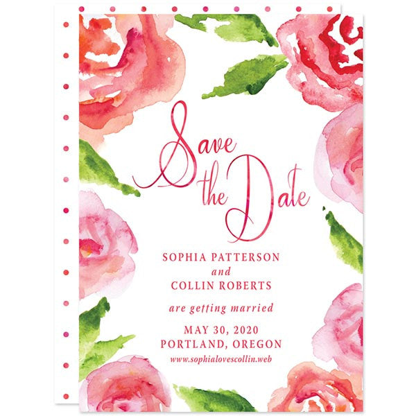 Watercolor Rose Garden Save The Dates by The Spotted Olive