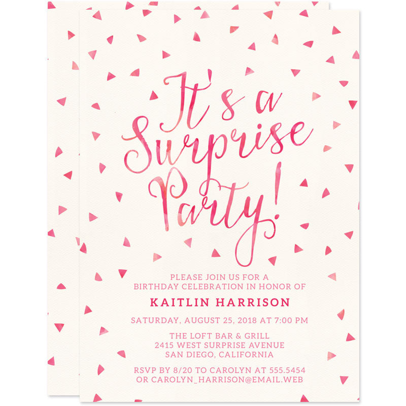 Watercolor Triangles Surprise Party Invitations 