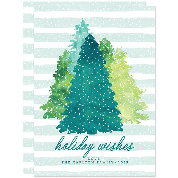 Watercolor Winter Evergreens Non-Photo Holiday Cards by The Spotted Olive