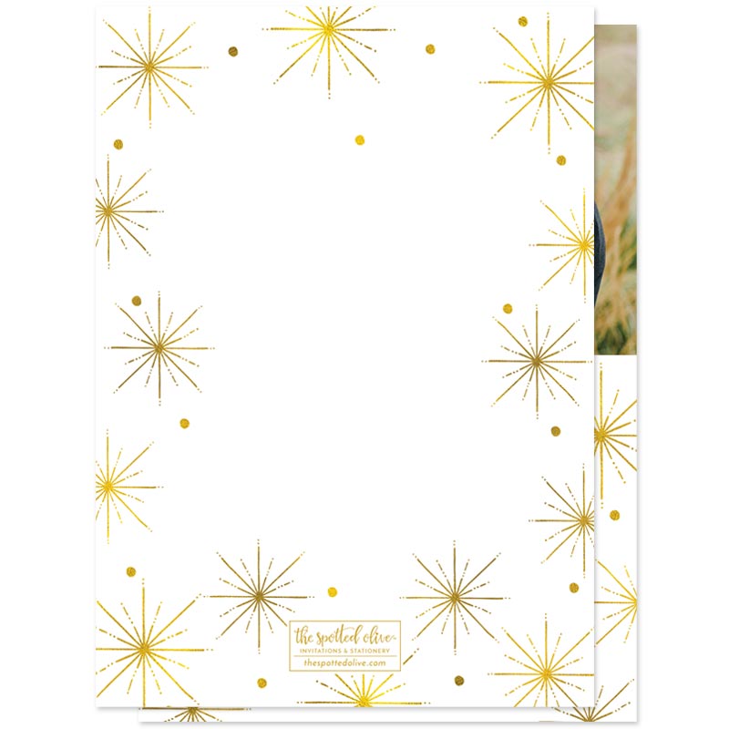White & Gold Bursts New Year Photo Cards by The Spotted Olive - Back