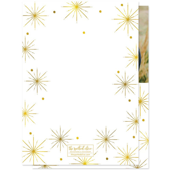 White & Gold Bursts New Year Photo Cards by The Spotted Olive