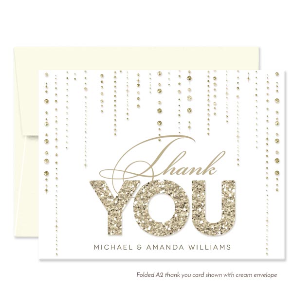 White & Gold Streaming Gems Personalized Thank You Cards by The Spotted Olive - Cream Envelope